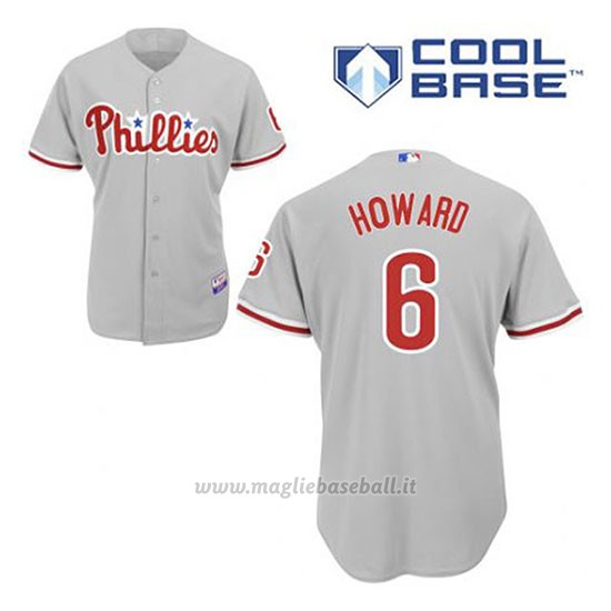Maglia Baseball Uomo Philadelphia Phillies Ryan Howard 6 Grigio Cool Base